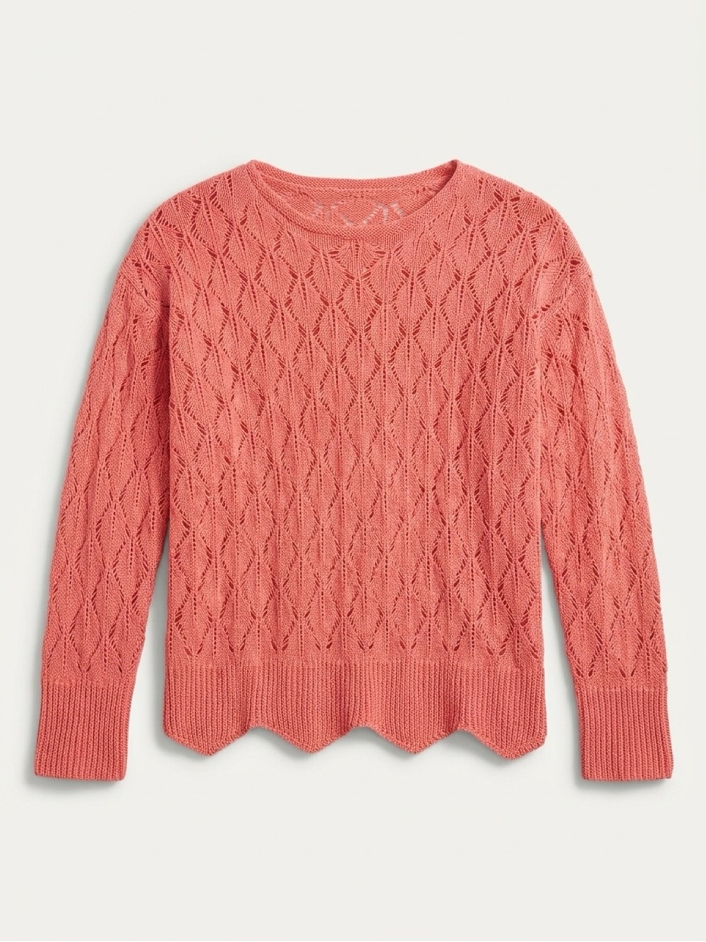 Amazon Coral Pointelle Scoopneck Sweater with Scalloped Hem